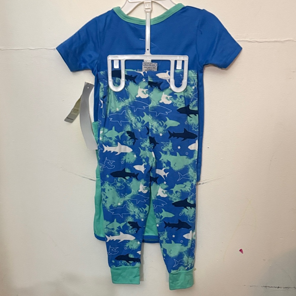 Shark Attack Blue and Green Rashguard Set - Picture 3 of 6